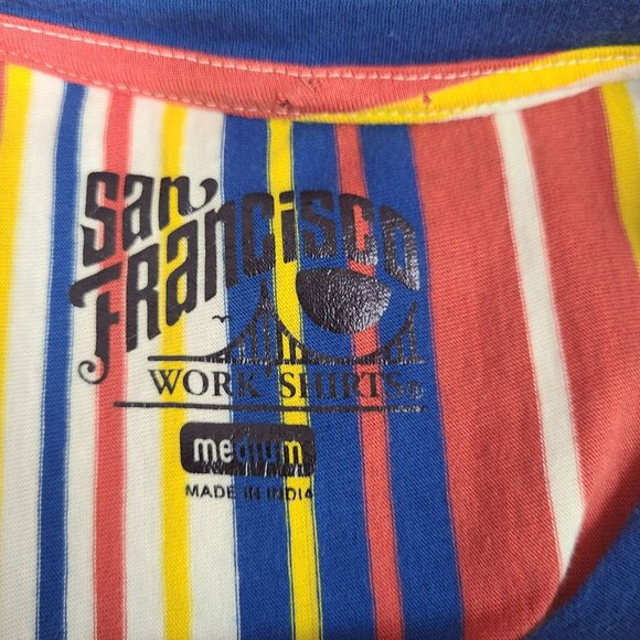 San Francisco Work Shirts Sz MED Multicolor Striped Cotton T Shirt Short Sleeve - Picture 6 of 7